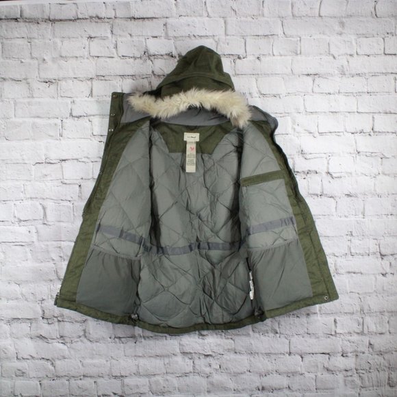 LL Bean Green Polyester Lined Down Insulated Baxter State Parka Jacket Size XS - Picture 6 of 12